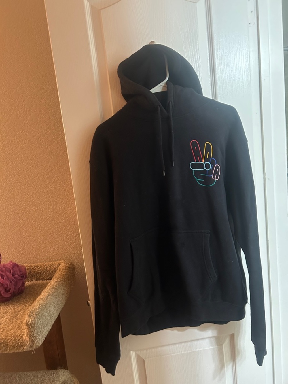 adidas Black Hoodie with Multicolor Peace Hand Graphic